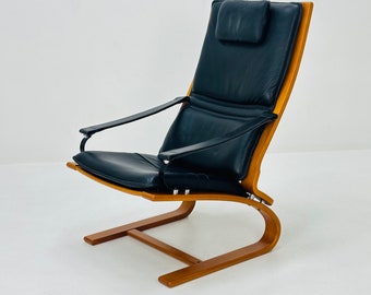 Mid century black Leather armchair by Nelo Sweden for Nelo Möbel, 1970s