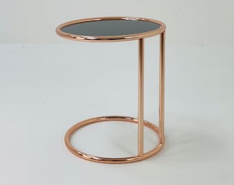 BauHaus Round Chrome & Glass side table Eileen Gray style , 1980s