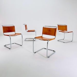 Set of 4  Mid-Century Cognac S33 chair by Mart Stam Fasem Italy 1980er