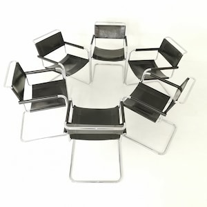 Set of 6 Black S34 Tubular Steel Chairs by Mart Stam for Jox Interni - 1970s