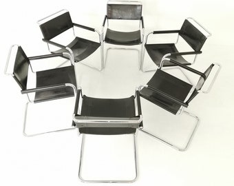 Set of 6 Black S34 Tubular Steel Chairs by Mart Stam for Jox Interni - 1970s