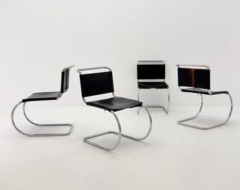 Set of 4 Bauhaus Mid-Century Modern Mies van der Rohe MR 10 black leather Chairs  1980s Italy