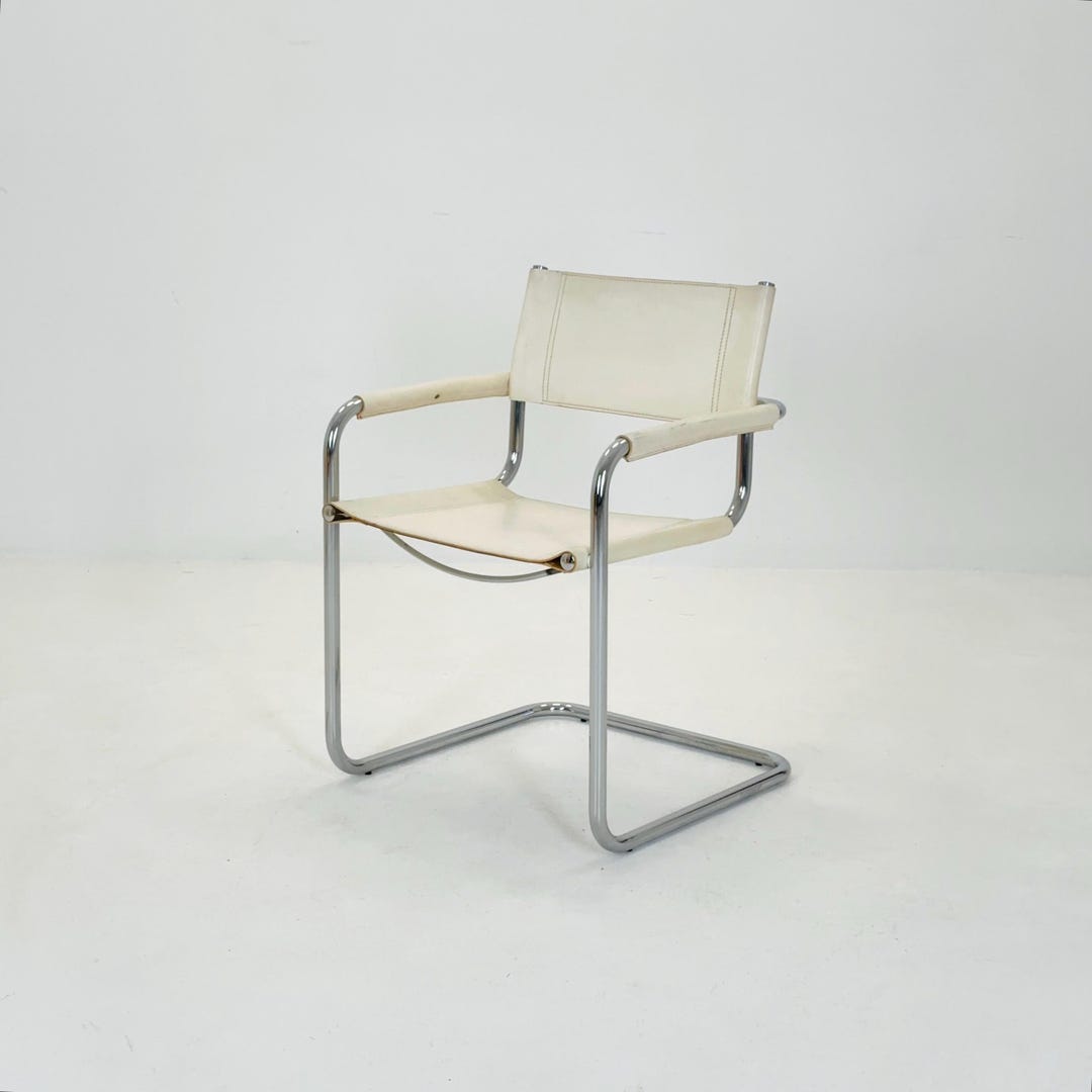 Mid Century B34 Matteo Grassi Mg5 White Leather Cantilever Chair