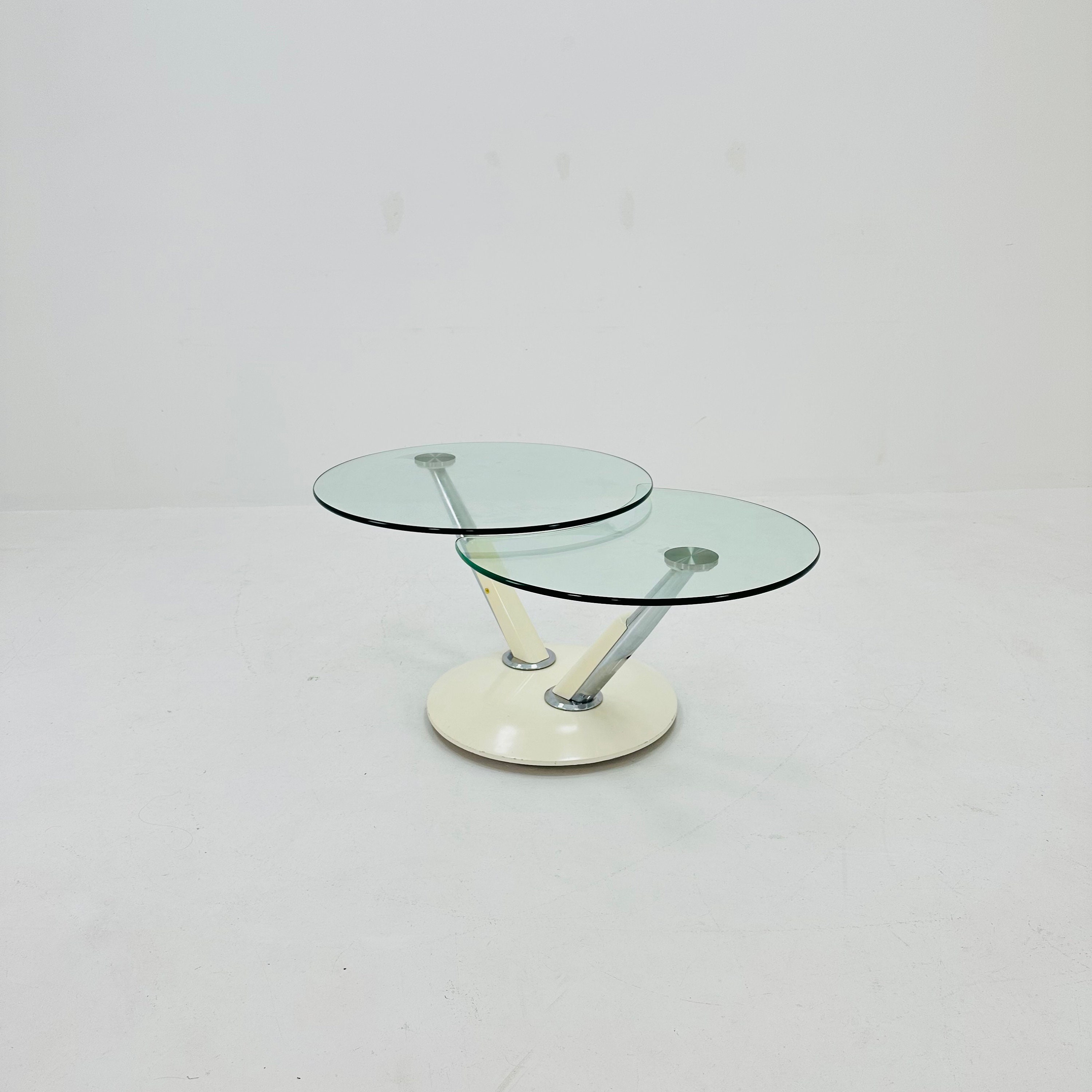 Space Age Glass Coffee Table With Double Swivel Top, 1980s Space Age Glass Coffee Table With Double Swivel Top, 1980s