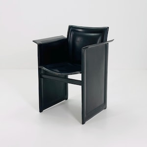 1 of 2 Mid-Century Italian “Korium” KM1 Black Leather Armchair by Tito Agnoli for Matteo Grassi, 1970s