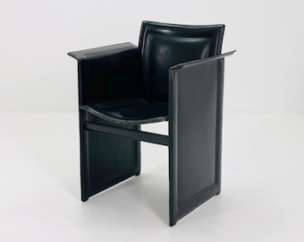 1 of 2 Mid-Century Italian “Korium” KM1 Black Leather Armchair by Tito Agnoli for Matteo Grassi, 1970s
