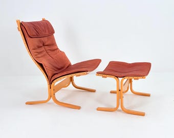 Mid-century loungestoel "Siesta" met voetenbank van Ingmar Relling, Westnofa Furniture, Noorwegen, jaren 80.