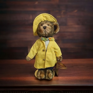 Brass Button Bear &quot;Mookie&quot; 1930&#39;s Version Collectible Bear w/Stand Picford Bears