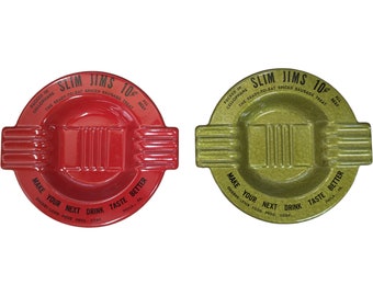 Vintage 1950s Slim Jims Metal Ashtray — Red and Green