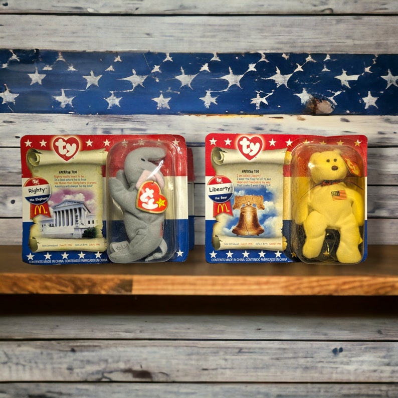 TY Beanie Babies American Trio Series Libearty & Righty 2000s Mcdonalds