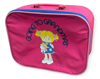 Vintage Mercury Luggage Going To Grandmas Pink Kids Travel Suitcase Bag 90s