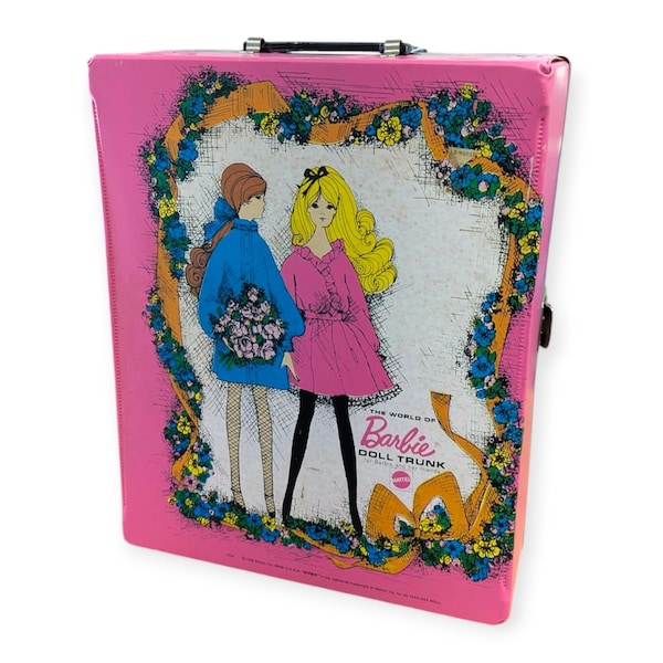 Vintage 1968 Mattel World of Barbie Doll Trunk Pink Vinyl Double Case 1004