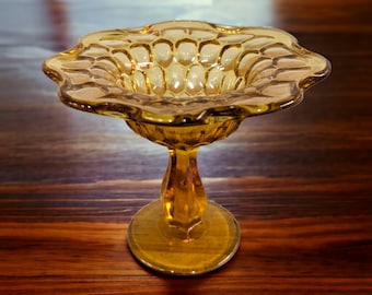 Vintage Amber Gold Fingerprint-Style Compote glass dish
