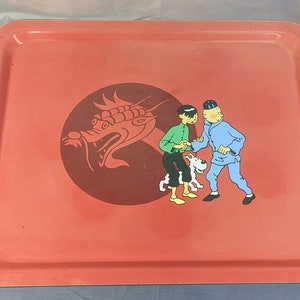 Vintage Adventures of Tintin plastic collectible serving tray