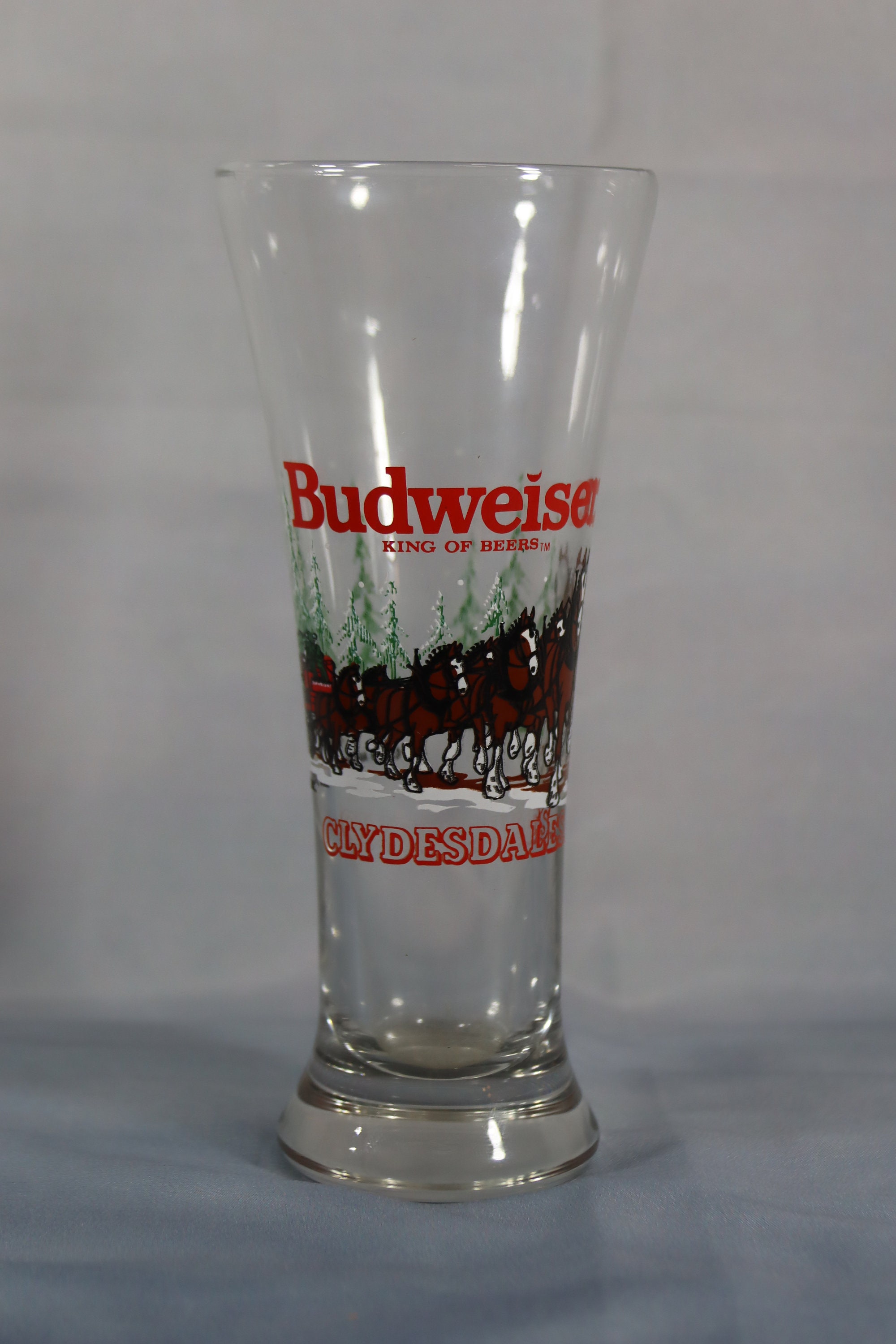 BUDWEISER King of Beers Tall Beer Glass Clydesdales Horses 12 oz