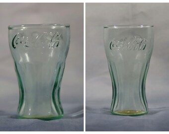 2 Small Vintage Coke Coca-Cola Glasses Cup Mini Green Coke Glasses Dimples