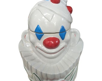Tarro de galletas de cerámica vintage de payaso blanco McCoy, 11 pulg. de alto, sin grietas