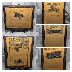Reproduções de anúncios vintage Oldsmobile 1910 montados em madeira