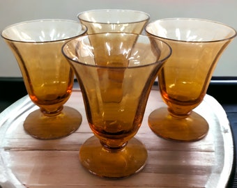 Set of Four (4) Amber Glass 2.75" cocktail glasses