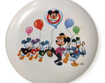 Plato vintage de melamina del Club de Mickey Mouse de Disney con el Pato Donald, Huey, Dewey y Louie, de 18 cm (7 pulgadas).