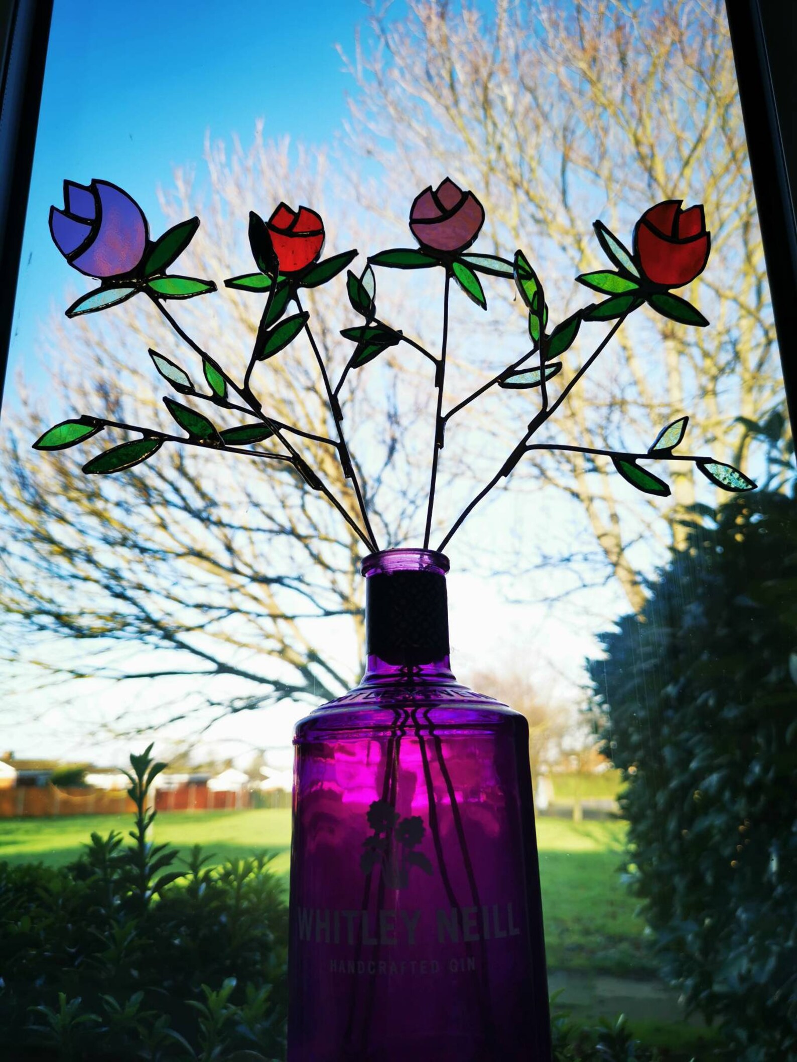Stained Glass Rose Flower Stem Handmade Etsy