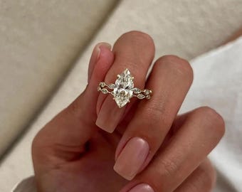 3 CT marquise geslepen moissaniet verlovingsring set marquise bruidsring set met bijpassende band 14K gouden trouwring set verjaardag ring set