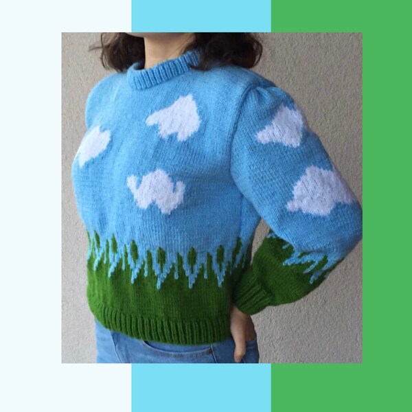 Clouds Knitwear Sweater, Hand Knitted Woman Sweater
