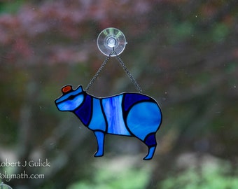 Stained Glass Capybara Suncatcher (Blue - Opaque )