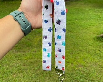 Rainbow Paw Print Lanyard / ID Holder