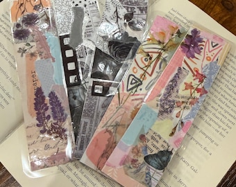 Confezione da 4 segnalibri in stile Junk Journal fatti a mano: arte della carta a strati, unici nel loro genere
