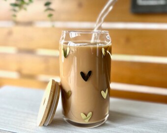 4 Valentinstags-Glasbecher Mit Bambusdeckel & Strohhalmen – 473 Ml, Herzförmig, Für Eiskaffee & Cocktails