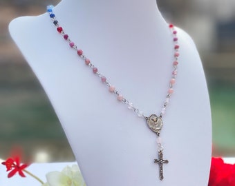 Necklace - First Communion - Sterling First Communion Medal, Sterling Silver Crucifix, First Communion Gift, Catholic Gift, Gemstone Jewelry