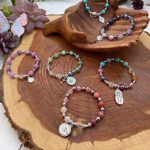 Bracelet - Confirmation Rosary Bracelet, Holy Spirit Medal, Custom 8mm Gemstone Bracelet, Catholic Jewelry, Confirmation Gift, Catholic Gift
