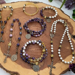 Collection - Archangel Gabriel Medal, Rosary, Chaplet, Stretch Bracelet, Wrap Rosary, Rosary Bracelet, Catholic Gifts, Christian Jewelry