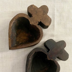 Blessing Bowls - Sacred Heart Wooden Bowl, Christian Decor, Heart Wood Carving 10&quot; x 6&quot;