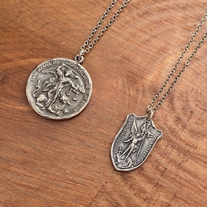 Necklace - Saint Michael Pendant, Sterling Silver Archangel Michael Medal, Sterling Silver Chain, Catholic Jewelry, Catholic Gift