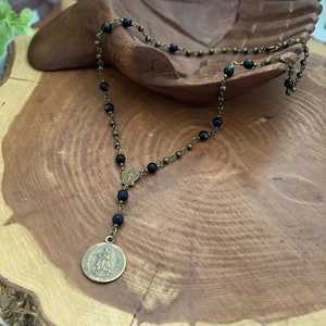 Necklace - Archangel Michael Medal, Mary Medal, Gemstone Necklace, Ball Chain Necklace, Catholic Jewelry, Catholic Gifts, Mothers Day Gift