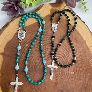 Rosary - Saint Joseph Medal, Silver Crucifix, Silver Catholic Medal, Fathers Day Gift, Catholic Gift, Saint Joseph Rosary