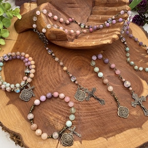 Collection - Saint Agatha Medal, Gemstone Rosary, Stretch Rosary Bracelet, Chaplet, Catholic Gifts, Catholic Jewelry, Bronze Crucifix