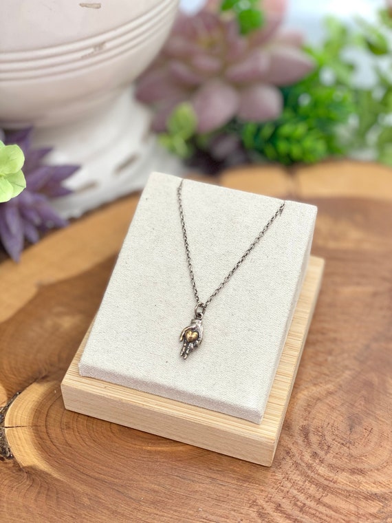 Necklace Heart in Hand, Silver Heart Charm, Christian Jewelry