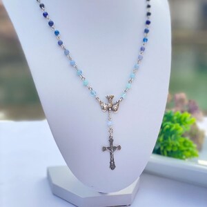 Necklace - Confirmation Medal, Holy Spirit Medal, Blue & Purple Gemstones, Rosary Chain, Confirmation Gift, Catholic Gift, Catholic Jewelry