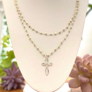 Necklace - Celtic Cross - Sterling Silver Chain, Silver Pyrite Rosary Chain, Sterling Silver Cross, Catholic Jewelry, Catholic Gifts, Irish