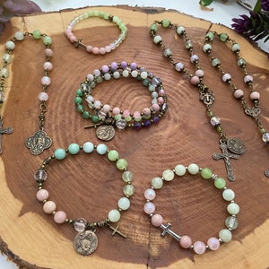 Collection - Archangel Raphael: Stretch Wrap Rosary, Chaplet, Stretch Gemstone Bracelet, Archangel Raphael medal, Catholic Gifts, Rosary