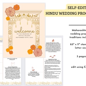 Maharashtrian & Marathi Lagna Wedding Program TEMPLATE as Hindu Wedding program, Marriage Program guide, Indian TEMPLATE, DIGITAL