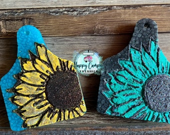Cow tag sunflower car freshie-car freshener
