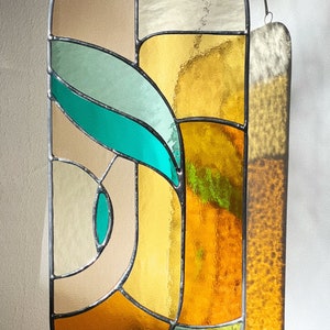 Retro stained glass window hangings 11x5 inch, modern suncatcher, glass wall hanging image 2