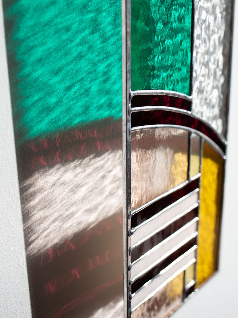 Gallery Detail: Pink And Green Stained Glass Panel Wall Hanging Modern Window
