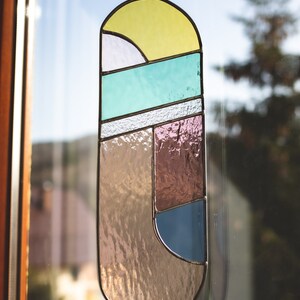 Modern stained glass suncatcher, window decoration, glass wall hanging image 8