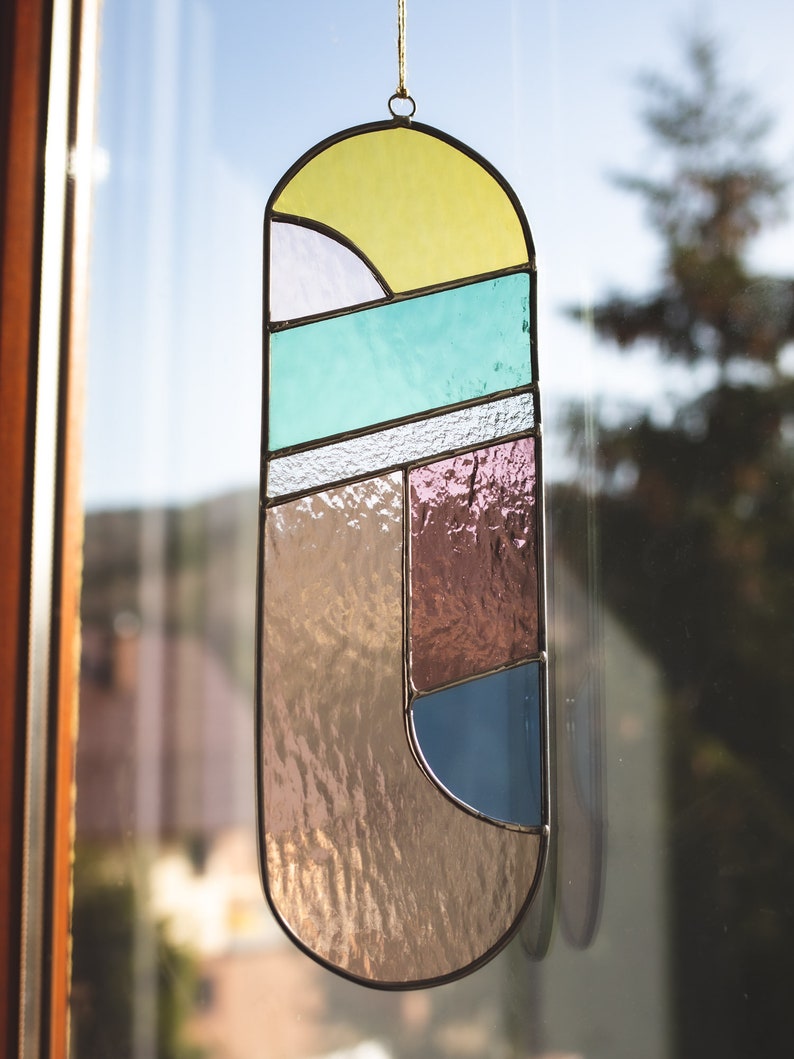 Modern stained glass suncatcher, window decoration, glass wall hanging image 8