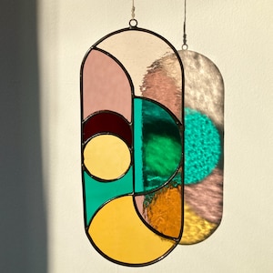 Modern stained glass suncatcher, window decoration, glass wall hanging
